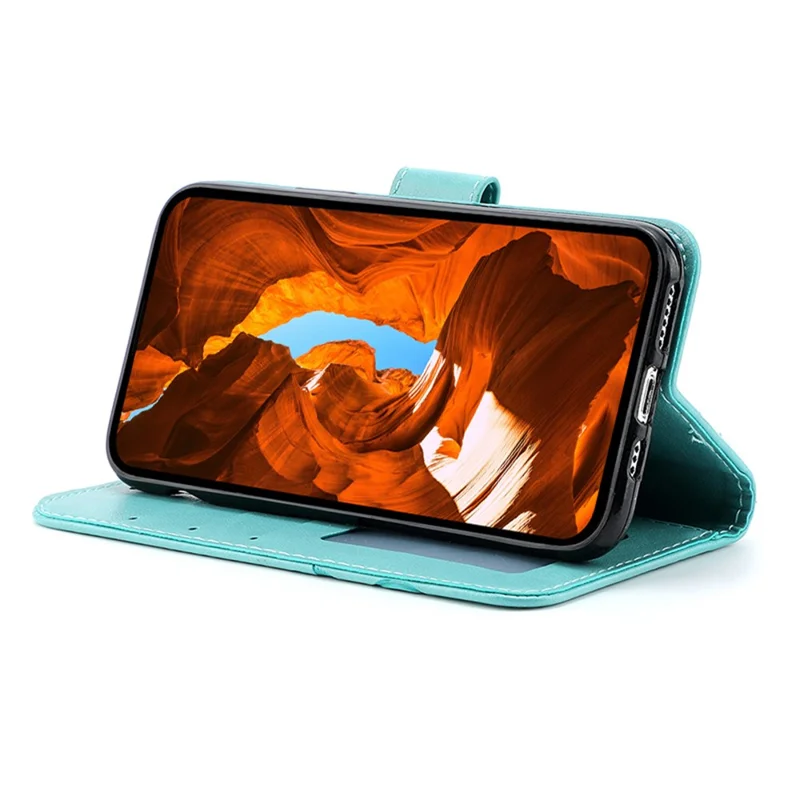 For Samsung Galaxy A05s 4G Case Wallet Stand Imprinted Rose Butterfly PU Leather Phone Cover - Green