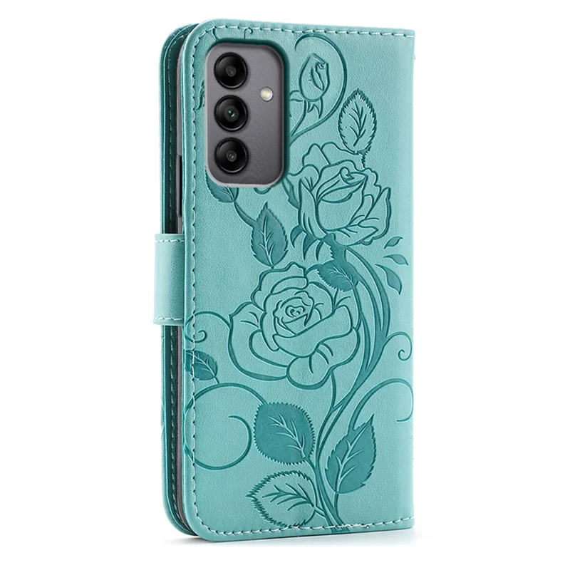 For Samsung Galaxy A05s 4G Case Wallet Stand Imprinted Rose Butterfly PU Leather Phone Cover - Green