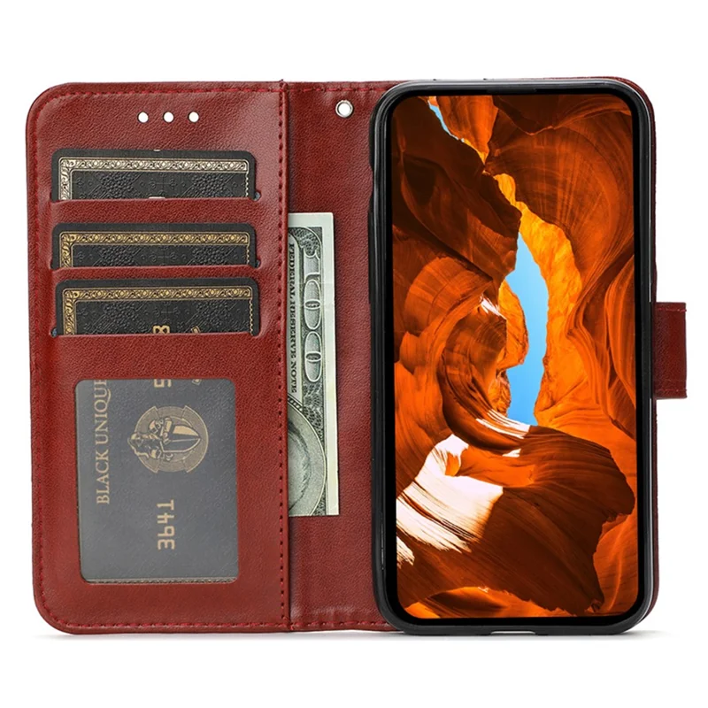 For Samsung Galaxy A07 4G / A06 4G / A06 5G Case Wallet Stand Imprinted Rose Butterfly PU Leather Phone Cover - Brown