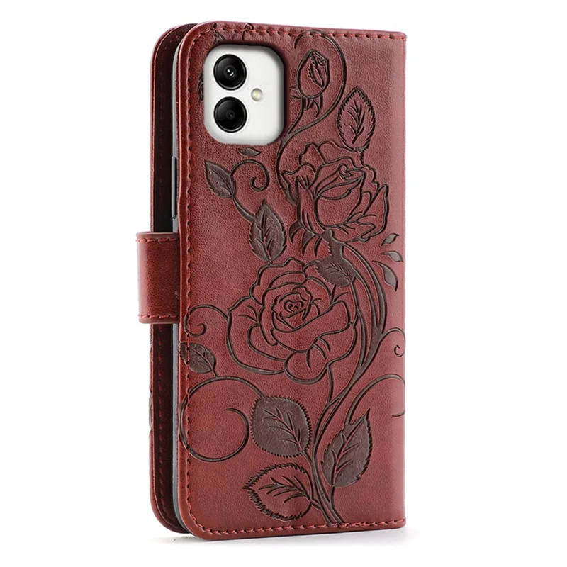 For Samsung Galaxy A07 4G / A06 4G / A06 5G Case Wallet Stand Imprinted Rose Butterfly PU Leather Phone Cover - Brown