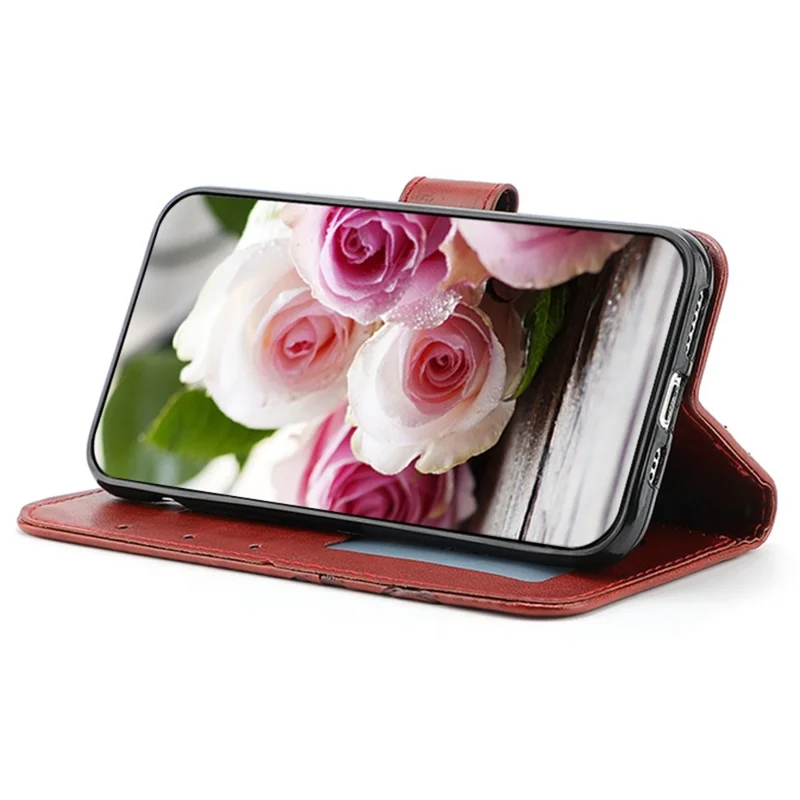 For Samsung Galaxy A35 5G Case Wallet Stand Imprinted Rose Butterfly PU Leather Phone Cover - Brown