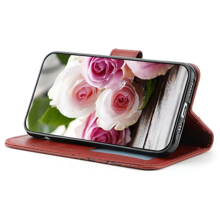 For iPhone 14 Case Wallet Stand Imprinted Rose Butterfly PU Leather Phone Cover - Brown