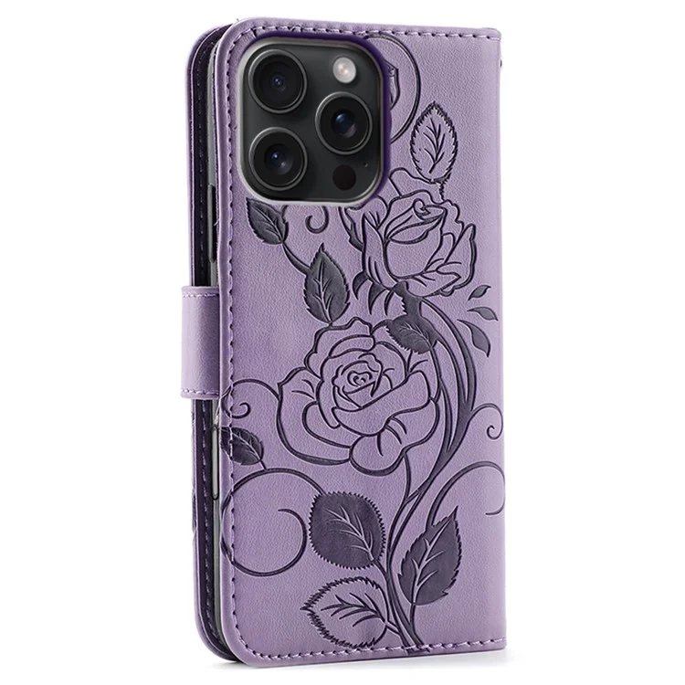 Étui portefeuille pour iPhone 16 Pro avec support, motif Papillon Rose imprimé, en cuir PU - Violet