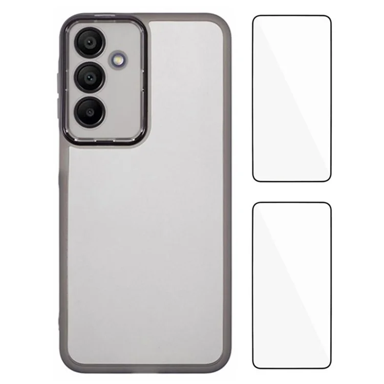 WANLONFENG DKSM2 Series For Samsung Galaxy A16 5G / 4G Case TPU Clear Phone Cover with 2Pcs Screen Film / Electroplated Lens Frame - Transparent Black