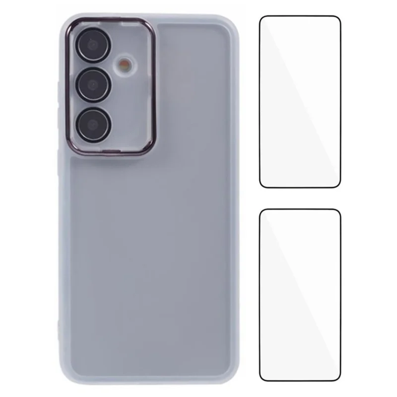 WANLONFENG DKSM2 Series For Samsung Galaxy S24+ Case TPU Clear Phone Cover with 2Pcs Screen Film / Electroplated Lens Frame - Transparent White