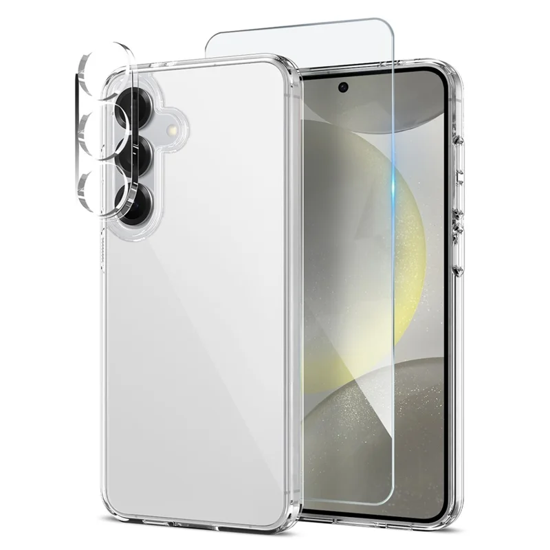 NORTHJO For Samsung Galaxy S24 Case PC + TPU Phone Cover Set with Front Screen Protector + Lens Film - Transparent