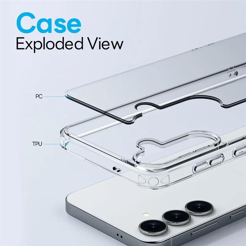 NORTHJO For Samsung Galaxy S24 Case PC + TPU Phone Cover Set with Front Screen Protector + Lens Film - Transparent