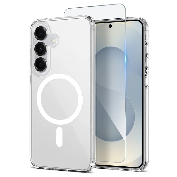 NORTHJO pour Samsung Galaxy S25 Étui Magnétique PC + TPU avec Film de Verre Trempé (Compatible Déverrouillage par Empreinte) - Transparent