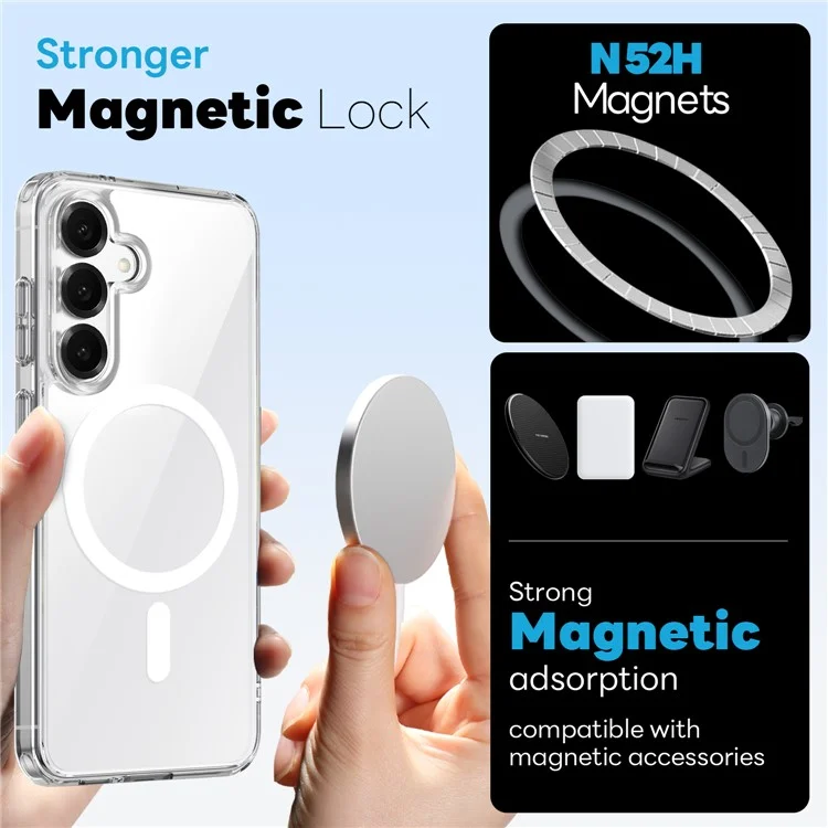 NORTHJO pour Samsung Galaxy S25 Étui Magnétique PC + TPU avec Film de Verre Trempé (Compatible Déverrouillage par Empreinte) - Transparent