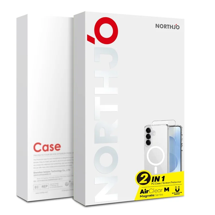 NORTHJO pour Samsung Galaxy S25 Étui Magnétique PC + TPU avec Film de Verre Trempé (Compatible Déverrouillage par Empreinte) - Transparent