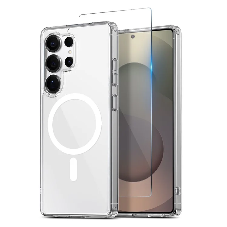 NORTHJO per Samsung Galaxy S25 Ultra Cover Magnetico PC + TPU con Pellicola in Vetro Temperato (Supporto Sblocco Impronta Digitale) - Trasparente