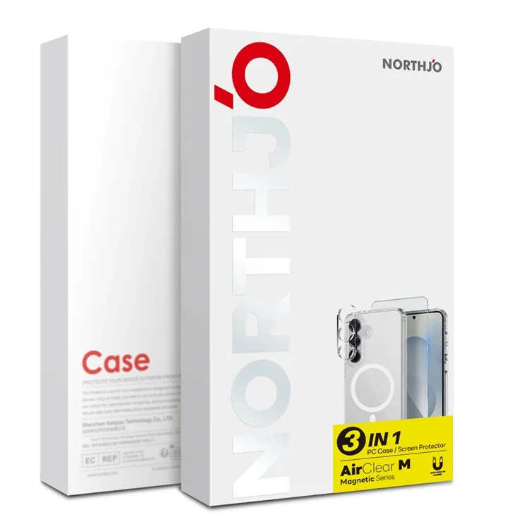 NORTHJO pour Samsung Galaxy S24+ Étui Magnétique PC + TPU avec Protecteur d'Écran Avant + Film de Lentille - Transparent