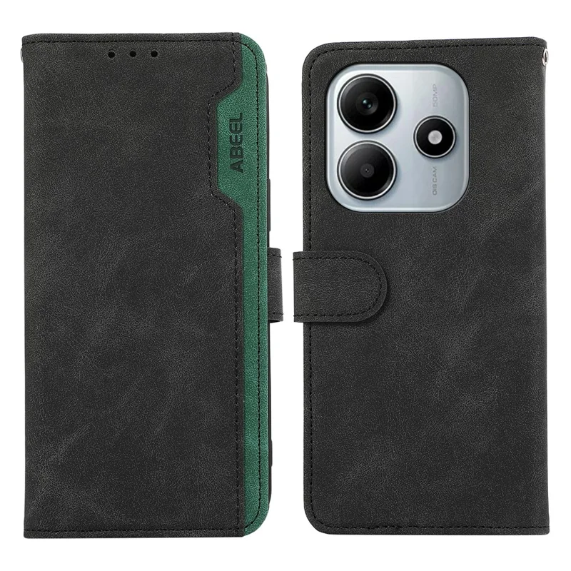 ABEEL For Xiaomi Redmi Note 14 4G (164.84mm) Case Color Splicing Leather Flip Phone Cover RFID Blocking - Black
