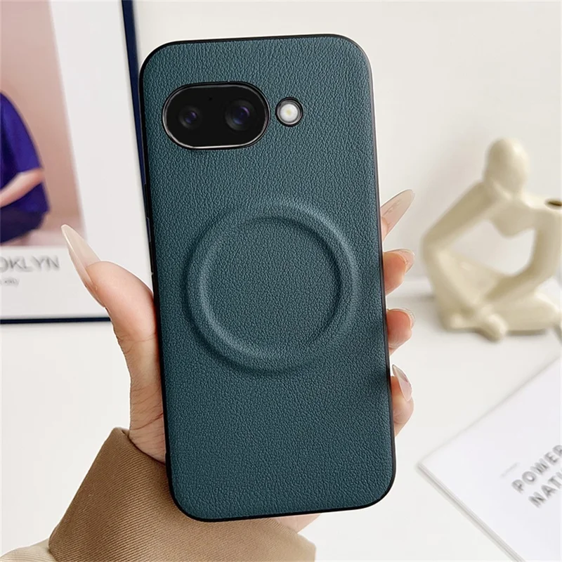 For Google Pixel 9a Magnetic Case PU + TPU Phone Back Cover - Blackish Green