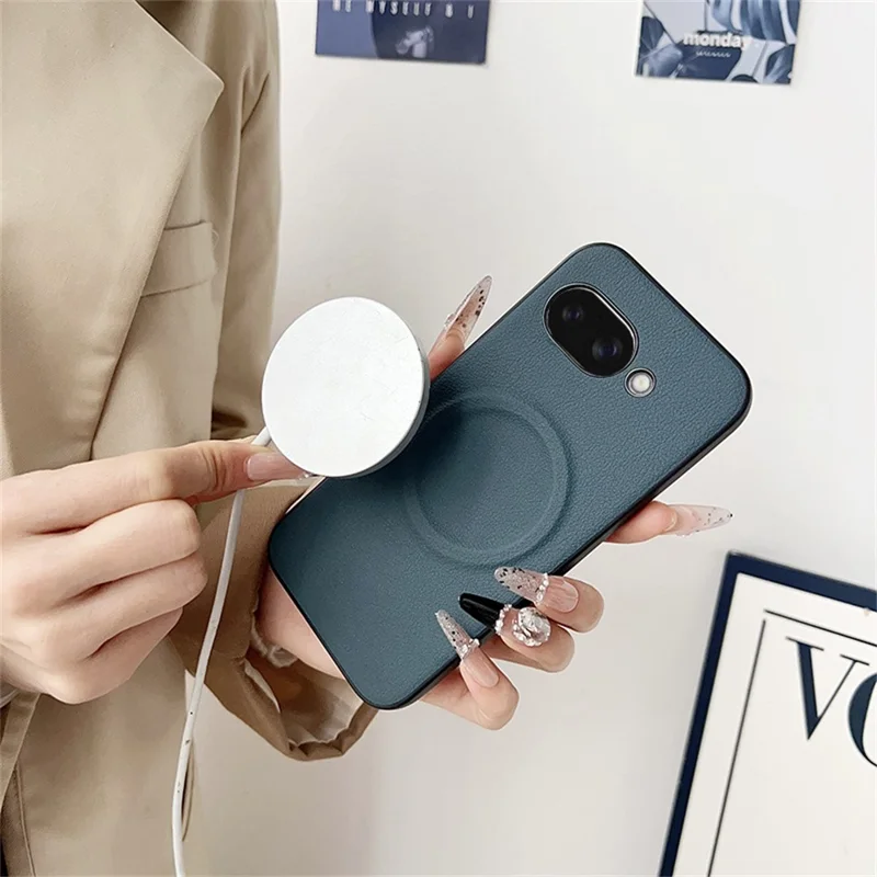 For Google Pixel 9a Magnetic Case PU + TPU Phone Back Cover - Blackish Green