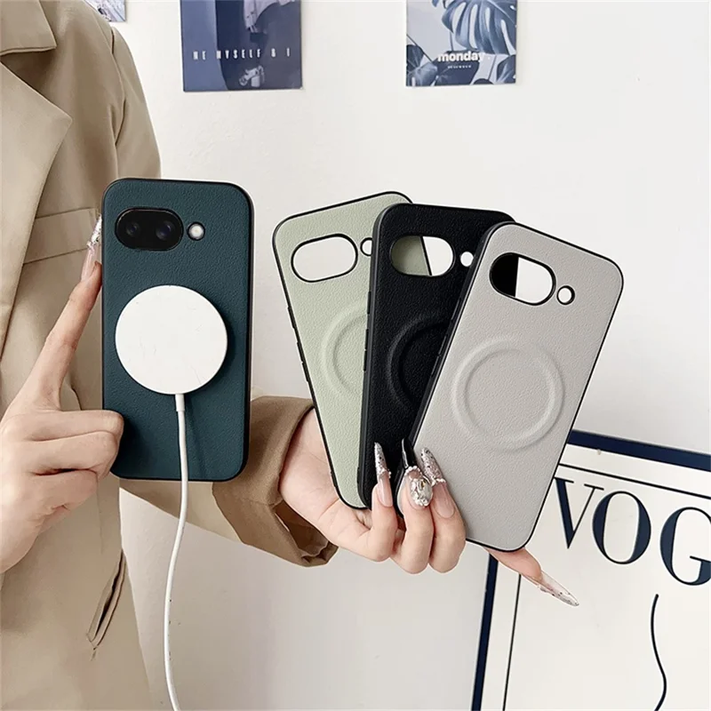 For Google Pixel 9a Magnetic Case PU + TPU Phone Back Cover - Blackish Green