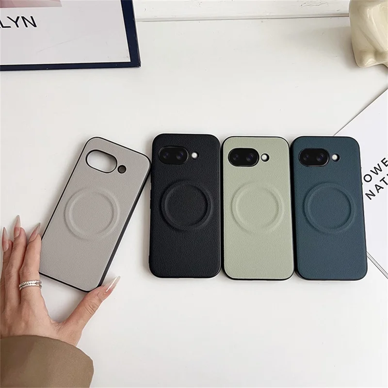 For Google Pixel 9a Magnetic Case PU + TPU Phone Back Cover - Blackish Green