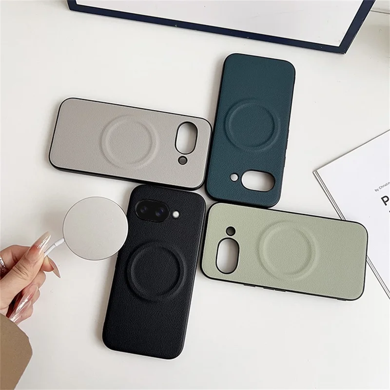 For Google Pixel 9a Magnetic Case PU + TPU Phone Back Cover - Blackish Green