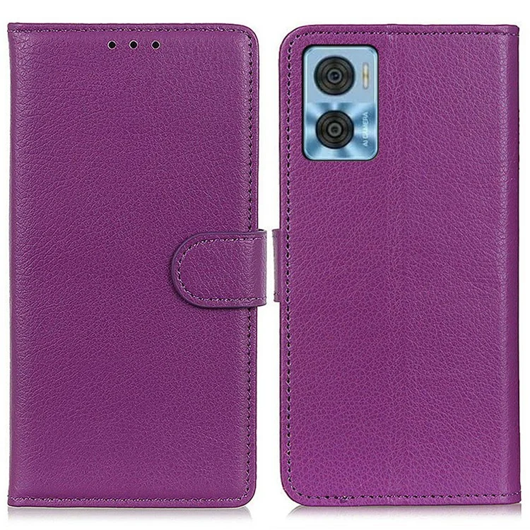 For Motorola Moto E22 4G / E22i 4G Litchi Texture PU Leather Stand Case Drop-proof Protection Wallet Phone Cover - Purple