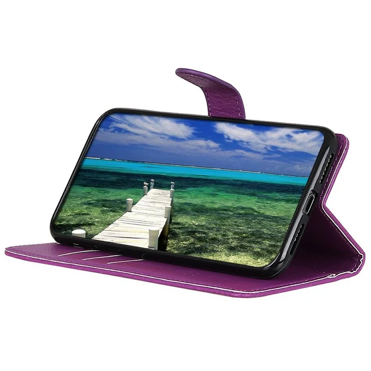 For Motorola Moto E22 4G / E22i 4G Litchi Texture PU Leather Stand Case Drop-proof Protection Wallet Phone Cover - Purple