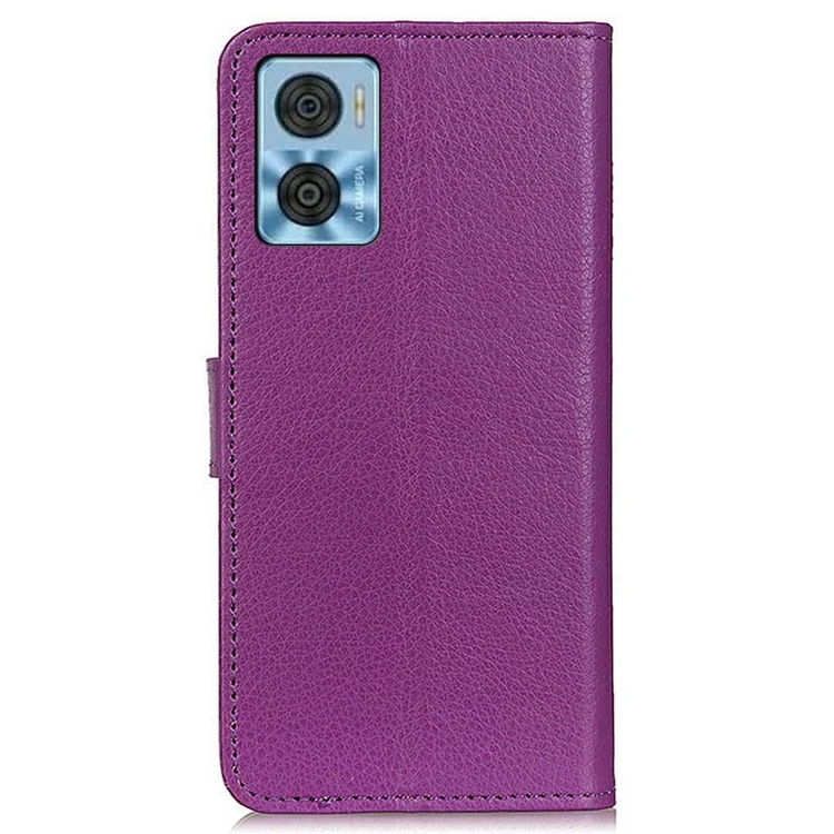 For Motorola Moto E22 4G / E22i 4G Litchi Texture PU Leather Stand Case Drop-proof Protection Wallet Phone Cover - Purple