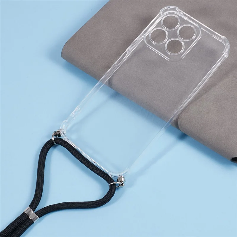 For Honor X8c 4G Case Reinforced Corner TPU Clear Phone Cover with Lanyard