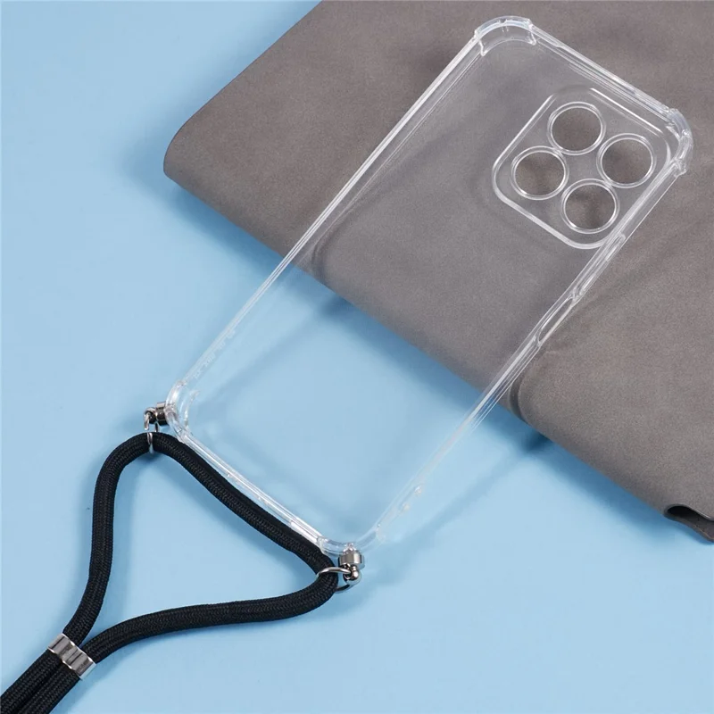 For Honor X8c 4G Case Reinforced Corner TPU Clear Phone Cover with Lanyard