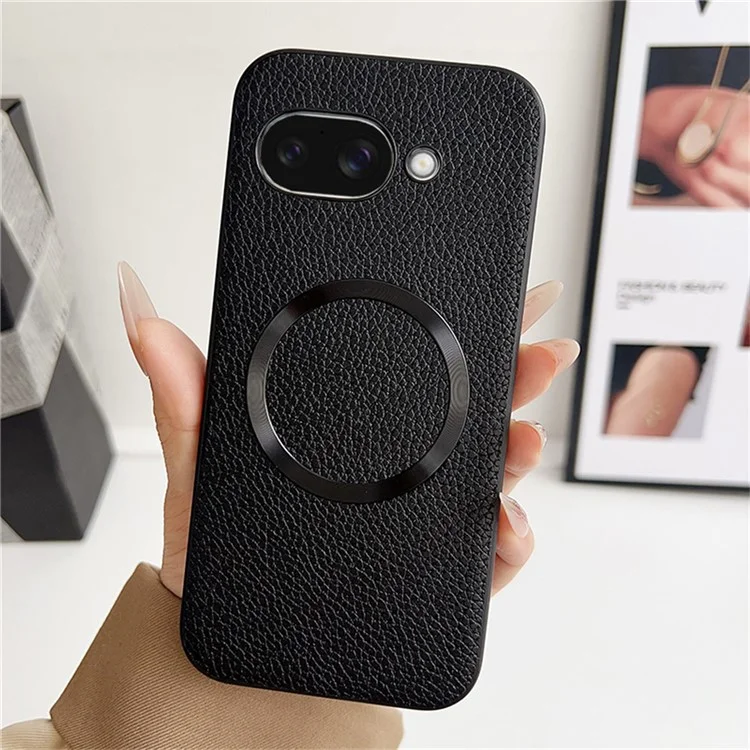 Funda para Google Pixel 9a Compatible con MagSafe de Cuero PU + Carcasa Trasera de TPU - Negro