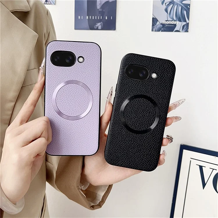 Funda para Google Pixel 9a Compatible con MagSafe de Cuero PU + Carcasa Trasera de TPU - Negro