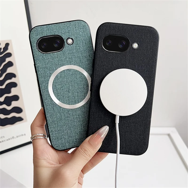 For Google Pixel 9a Magnetic Case Drop-Proof TPU + Cloth Back Phone Cover - Green