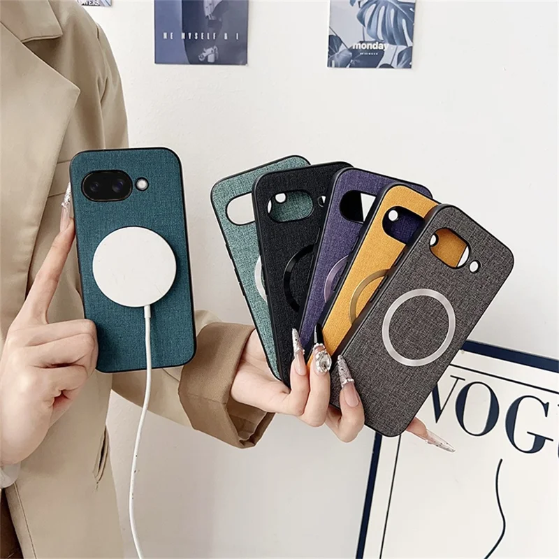 For Google Pixel 9a Magnetic Case Drop-Proof TPU + Cloth Back Phone Cover - Green