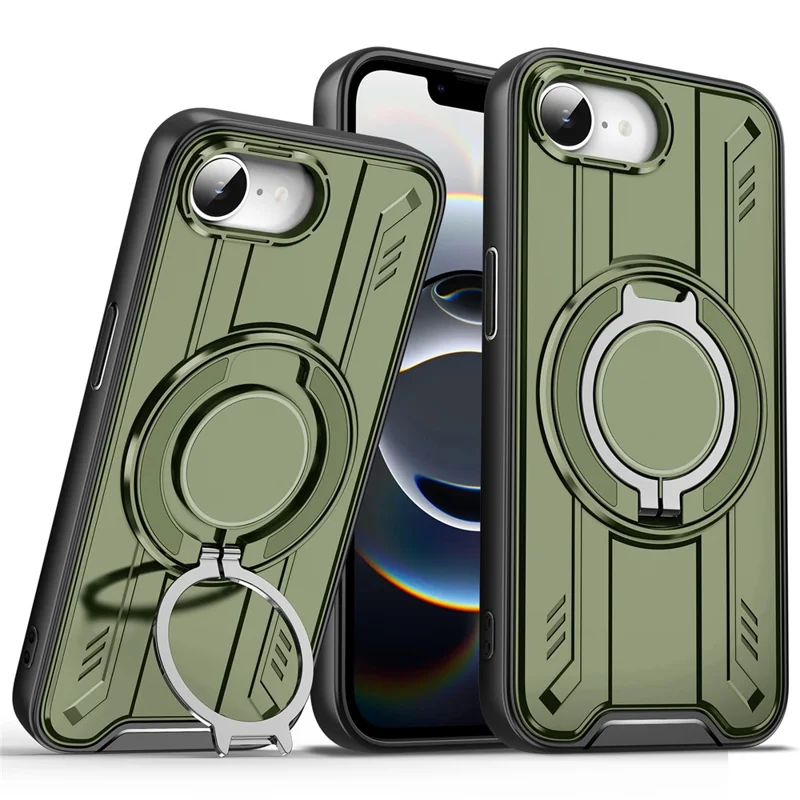 For iPhone 17e / 16e Case Compatible with MagSafe Rotating Ring Kickstand PC + TPU Shockproof Phone Cover - Green