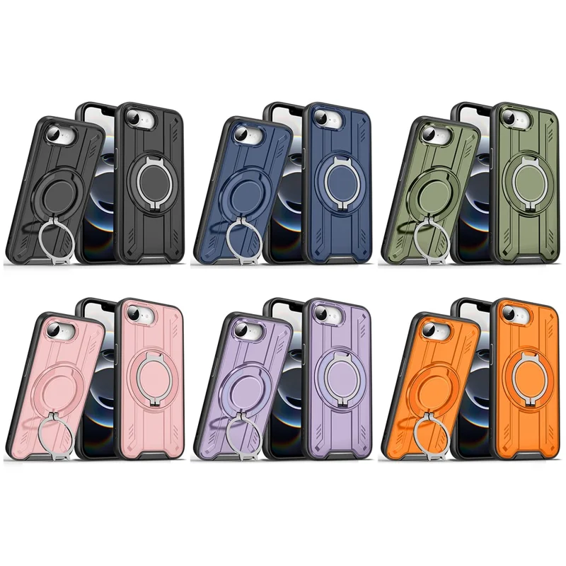 For iPhone 17e / 16e Case Compatible with MagSafe Rotating Ring Kickstand PC + TPU Shockproof Phone Cover - Green