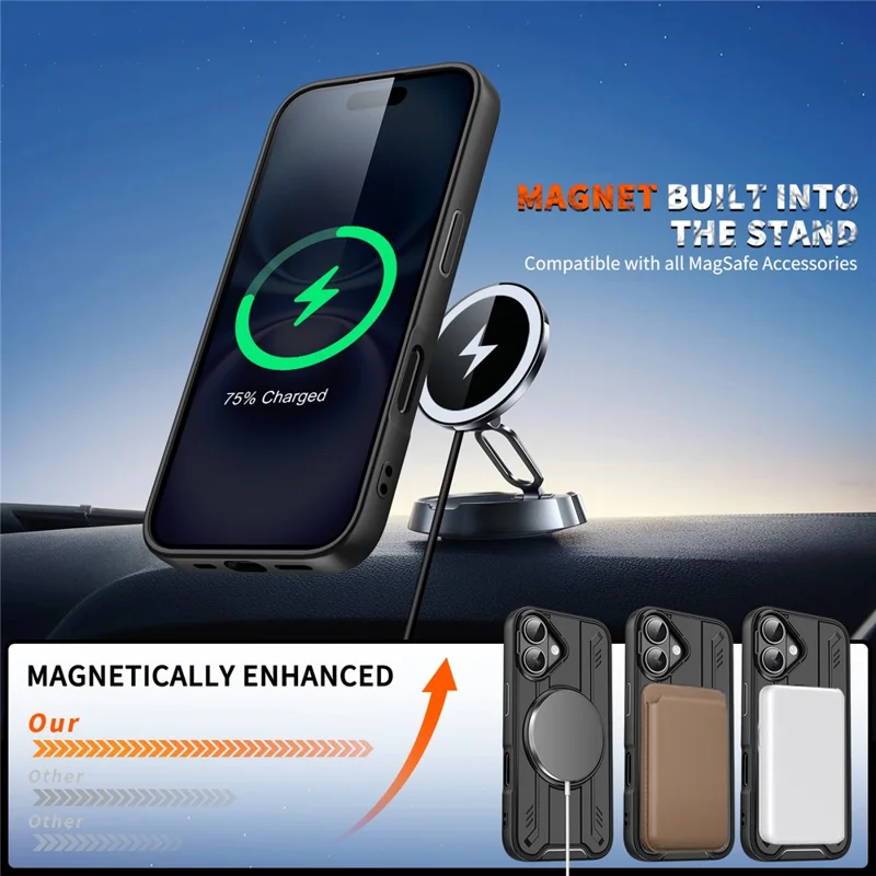For iPhone 16 Case Compatible with MagSafe Rotating Ring Kickstand PC + TPU Shockproof Phone Cover - Blue