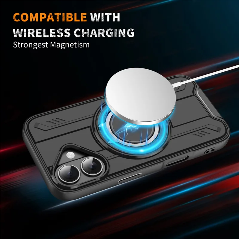 For iPhone 16 Case Compatible with MagSafe Rotating Ring Kickstand PC + TPU Shockproof Phone Cover - Blue