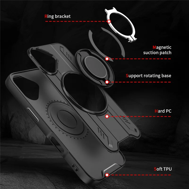 For iPhone 16 Case Compatible with MagSafe Rotating Ring Kickstand PC + TPU Shockproof Phone Cover - Blue