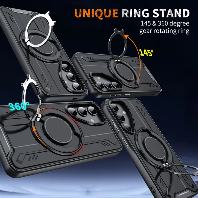 For Samsung Galaxy S25 Case Compatible with MagSafe Rotating Ring Kickstand PC + TPU Shockproof Phone Cover - Black