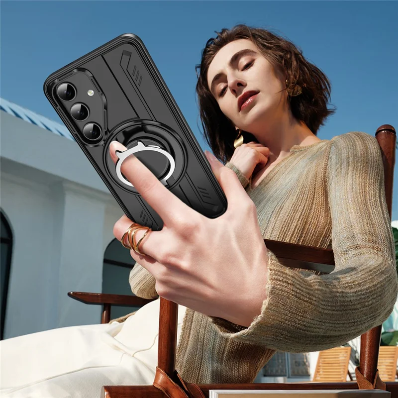 For Samsung Galaxy S25 Case Compatible with MagSafe Rotating Ring Kickstand PC + TPU Shockproof Phone Cover - Black