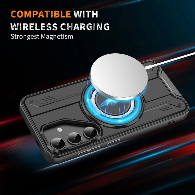 For Samsung Galaxy S25 Case Compatible with MagSafe Rotating Ring Kickstand PC + TPU Shockproof Phone Cover - Black
