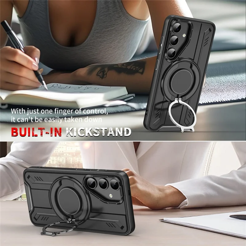 For Samsung Galaxy S25+ Magnetic Case Rotating Ring Kickstand PC + TPU Shockproof Phone Cover - Blue