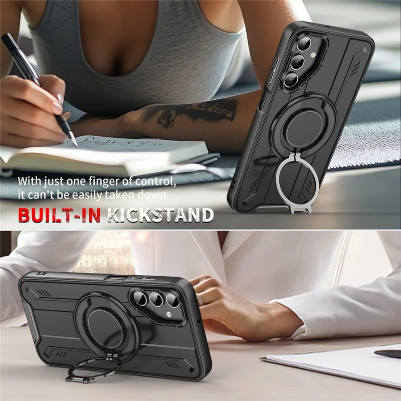 For Samsung Galaxy S24 FE Magnetic Case Rotating Ring Kickstand PC + TPU Shockproof Phone Cover - Green