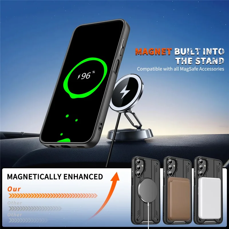 For Samsung Galaxy A15 5G  /  4G Magnetic Case Rotating Ring Kickstand PC + TPU Shockproof Phone Cover - Orange