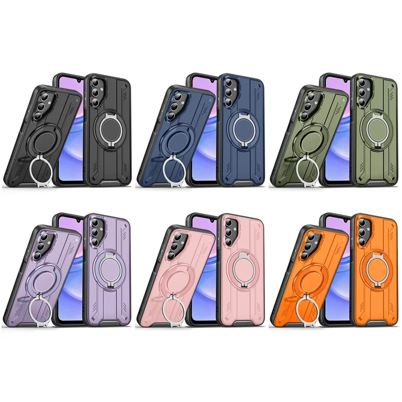 For Samsung Galaxy A15 5G  /  4G Magnetic Case Rotating Ring Kickstand PC + TPU Shockproof Phone Cover - Orange