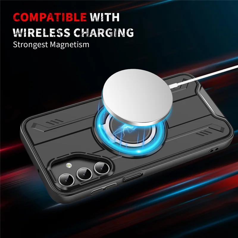 Für Samsung Galaxy A55 5G Hülle kompatibel mit MagSafe Drehbarer Ring Ständer PC + TPU Stoßfeste Handyhülle - Schwarz
