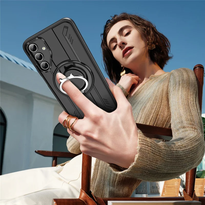 For Samsung Galaxy A55 5G Magnetic Case Rotating Ring Kickstand PC + TPU Shockproof Phone Cover - Orange