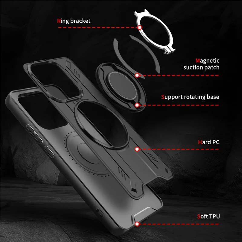 For Xiaomi Redmi Note 14 5G Magnetic Case Rotating Ring Kickstand PC + TPU Shockproof Phone Cover - Orange