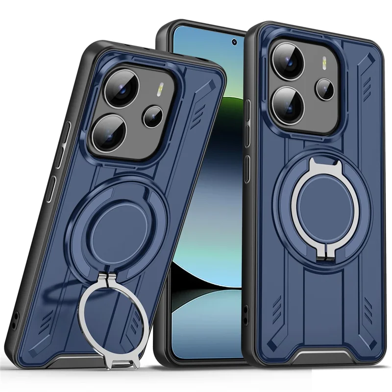 For Xiaomi Redmi Note 14 5G Case Compatible with MagSafe Rotating Ring Kickstand PC + TPU Shockproof Phone Cover - Blue