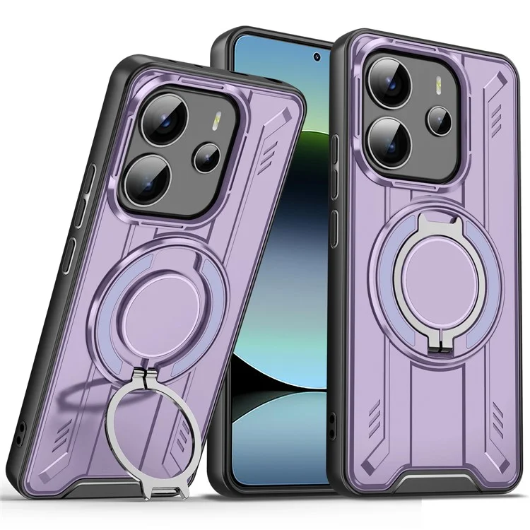 For Xiaomi Redmi Note 14 4G (163.25mm) Case Compatible with MagSafe Rotating Ring Kickstand PC + TPU Shockproof Phone Cover - Purple