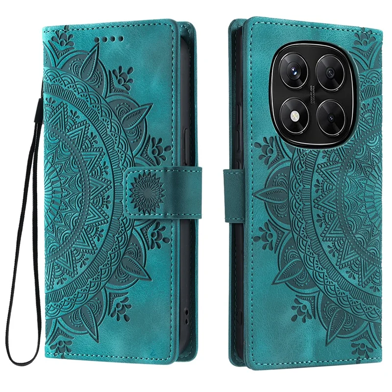 For Xiaomi Redmi Note 14 Pro 5G / Poco X7 5G Case Imprinted Totem Skin Feel Wallet Leather Phone Cover - Mint Green