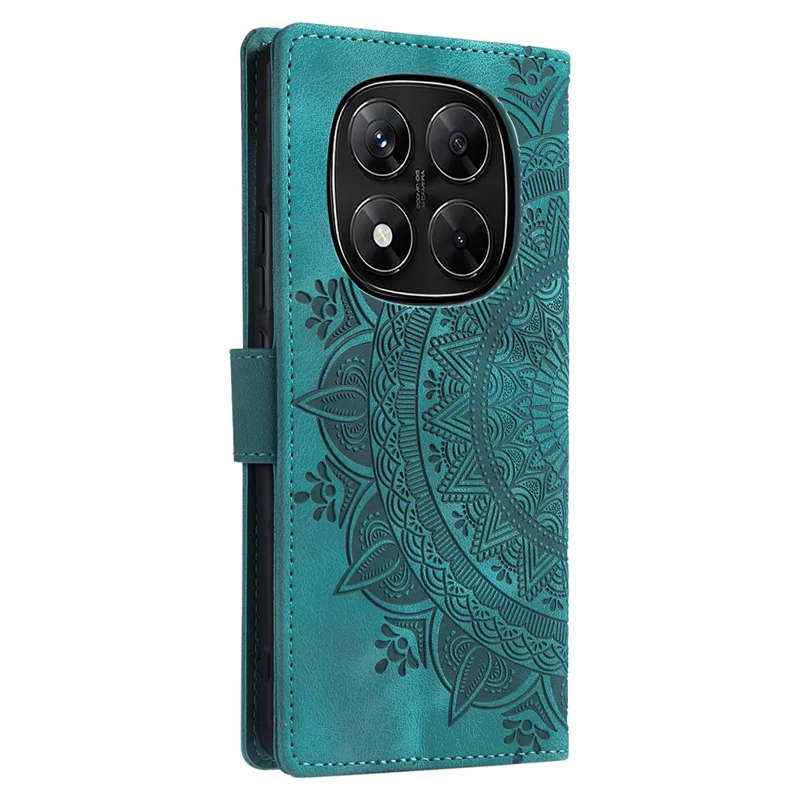For Xiaomi Redmi Note 14 Pro 5G / Poco X7 5G Case Imprinted Totem Skin Feel Wallet Leather Phone Cover - Mint Green
